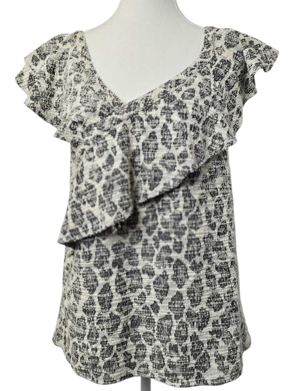 Anthro Dolan Savannah Ruffle Top Leopard Print Textured Knit Asymmetrical Blouse